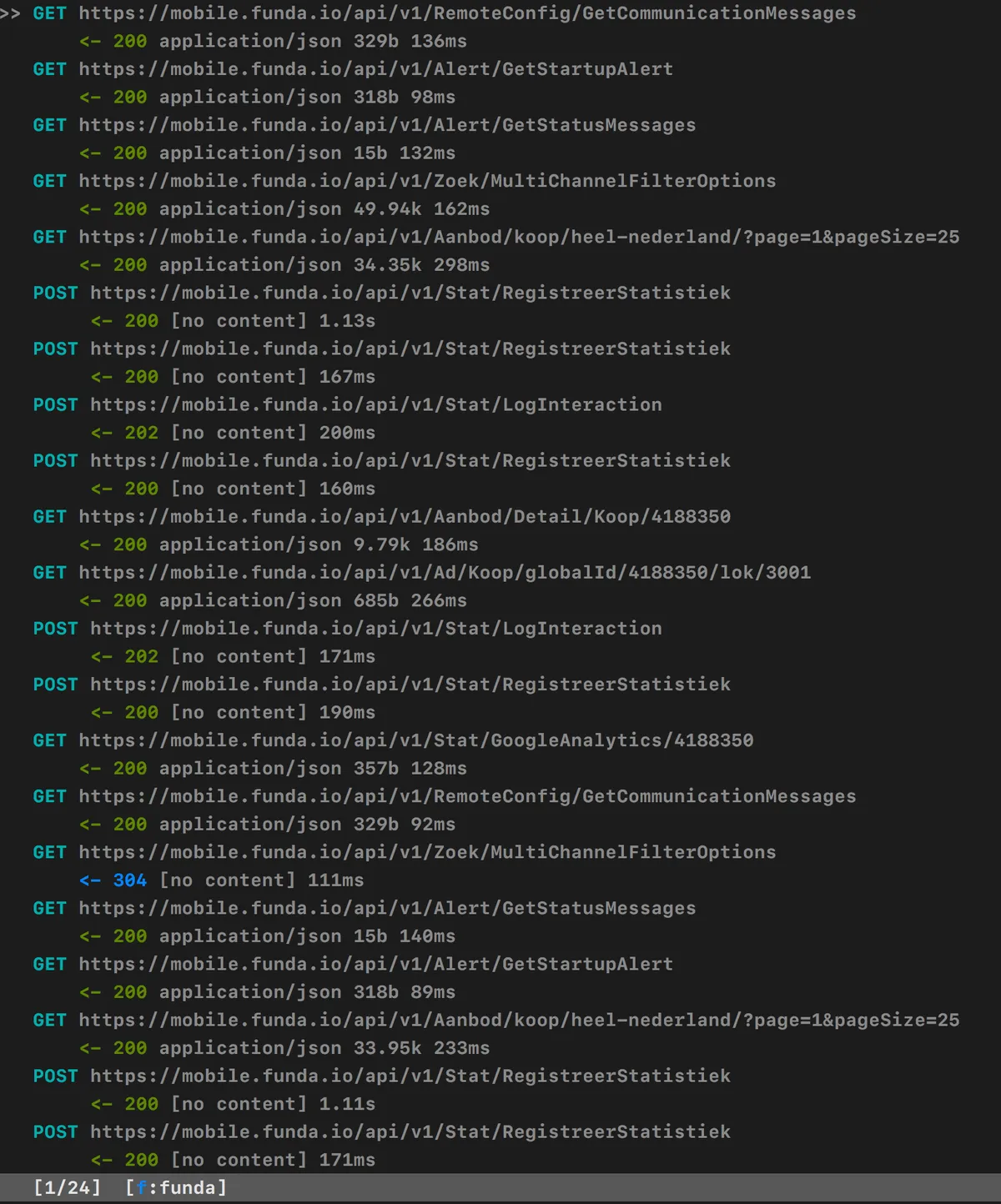 Mitmproxy screenshots of request list 
